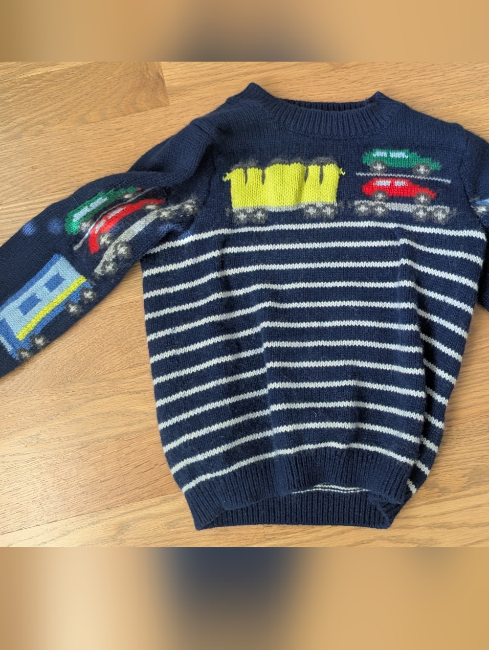 Mini boden Train Navy Striped Sweater 3-4y